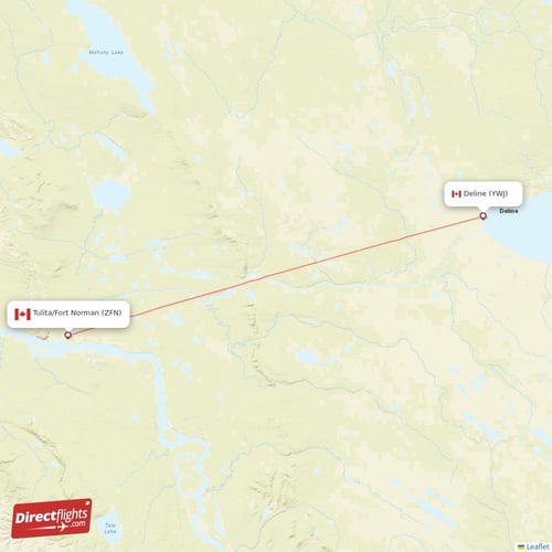 Deline - Tulita/Fort Norman direct flight map