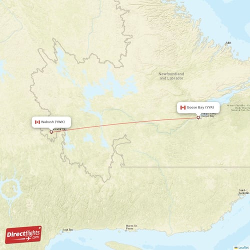 Wabush - Goose Bay direct flight map