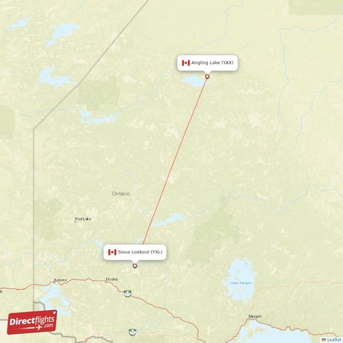 Sioux Lookout - Angling Lake direct flight map
