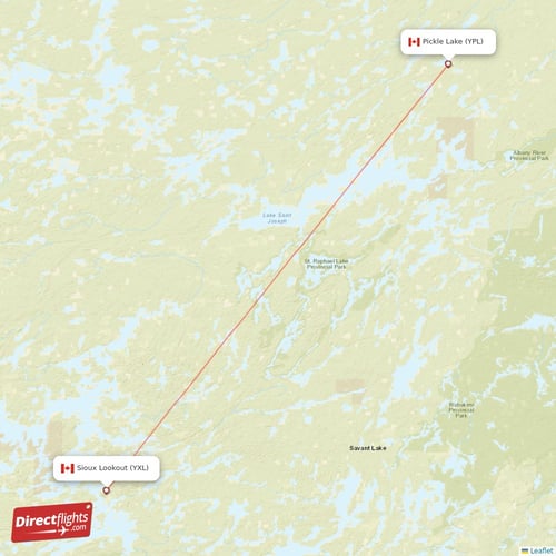 Sioux Lookout - Pickle Lake direct flight map