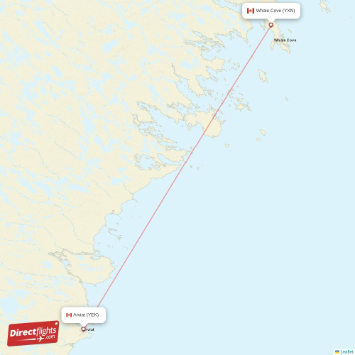 Whale Cove - Arviat direct flight map
