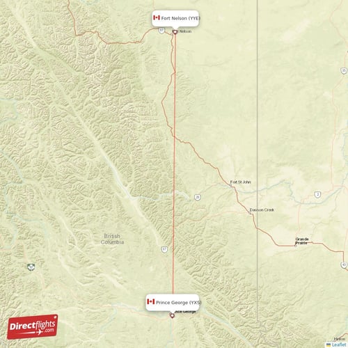 Prince George - Fort Nelson direct flight map