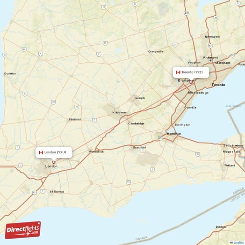 London - Toronto direct flight map