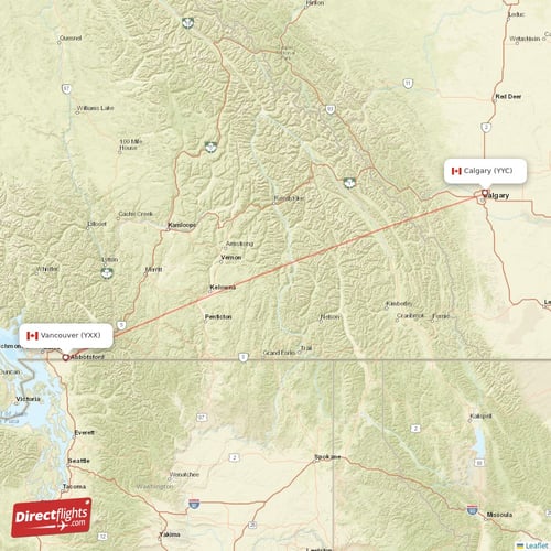 Vancouver - Calgary direct flight map