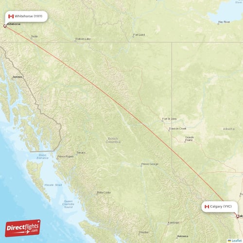 Whitehorse - Calgary direct flight map