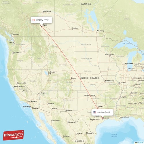 Calgary - Houston direct flight map
