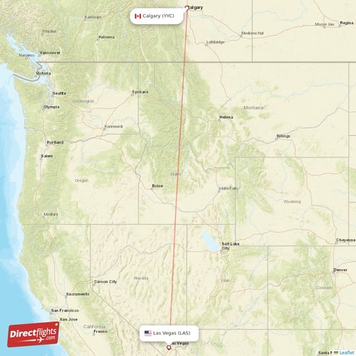 Calgary - Las Vegas direct flight map