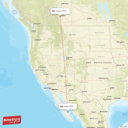 Calgary - Loreto direct flight map