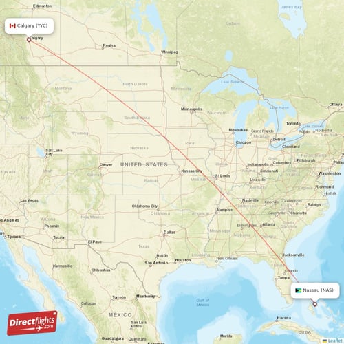 Calgary - Nassau direct flight map