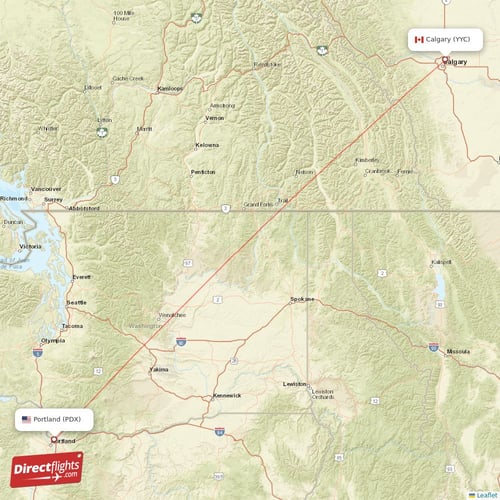Calgary - Portland direct flight map