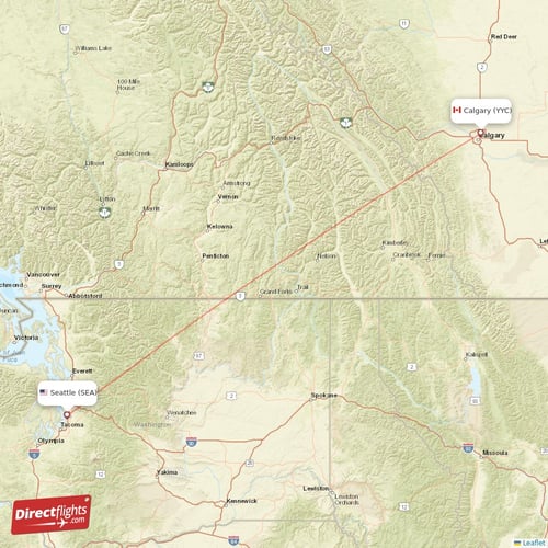 Calgary - Seattle direct flight map