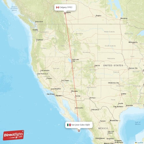 Calgary - San Jose Cabo direct flight map