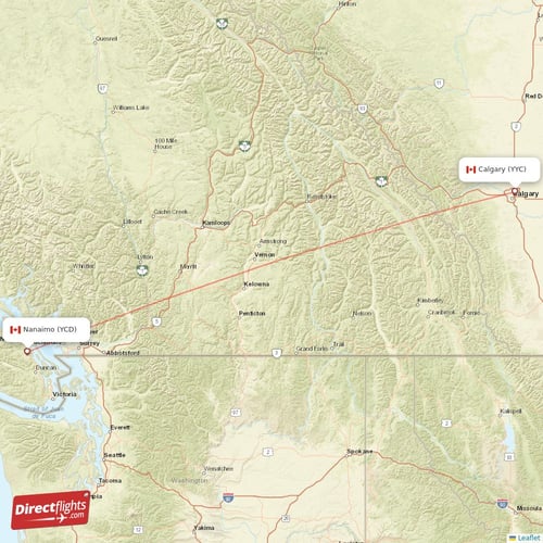 Calgary - Nanaimo direct flight map