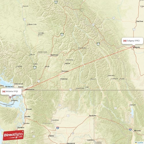 Calgary - Victoria direct flight map