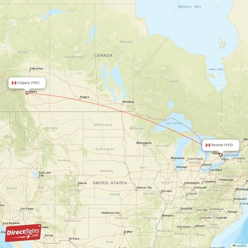 Calgary - Toronto direct flight map
