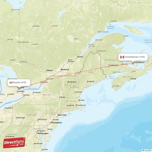 Charlottetown - Toronto direct flight map