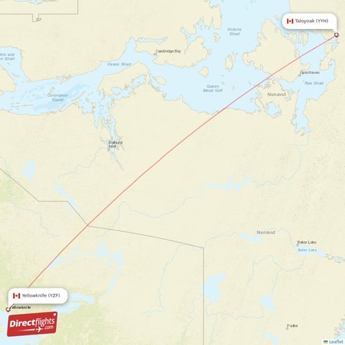 Taloyoak - Yellowknife direct flight map