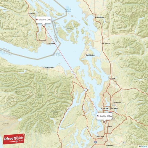 Victoria - Seattle direct flight map