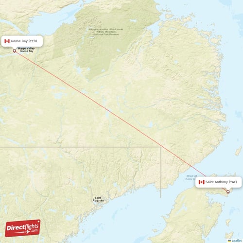Goose Bay - Saint Anthony direct flight map