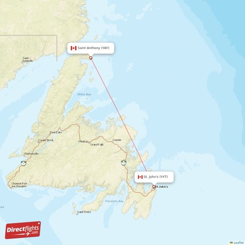 St. John's - Saint Anthony direct flight map
