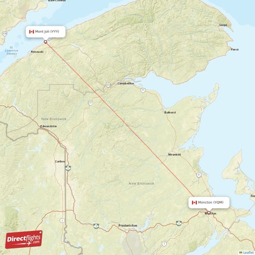 Mont Joli - Moncton direct flight map