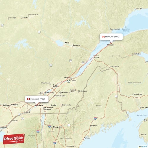 Mont Joli - Montreal direct flight map