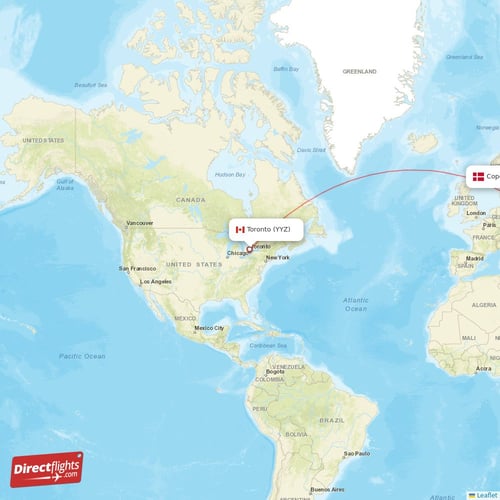 Toronto - Copenhagen direct flight map
