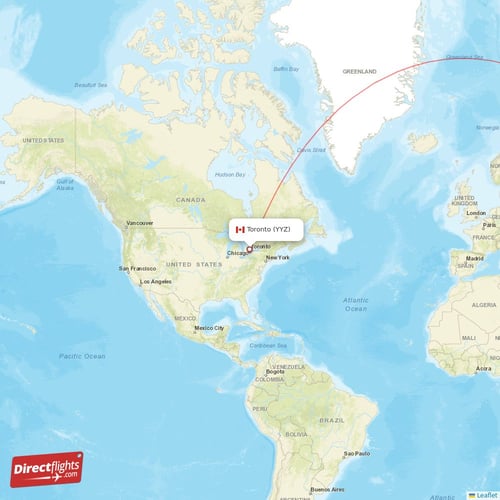 Toronto - Delhi direct flight map