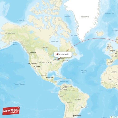 Toronto - Dubai direct flight map
