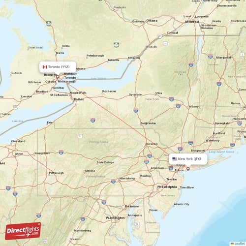 Toronto - New York direct flight map