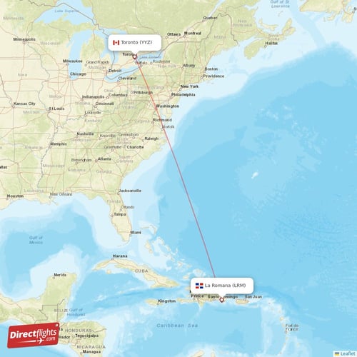 Toronto - La Romana direct flight map