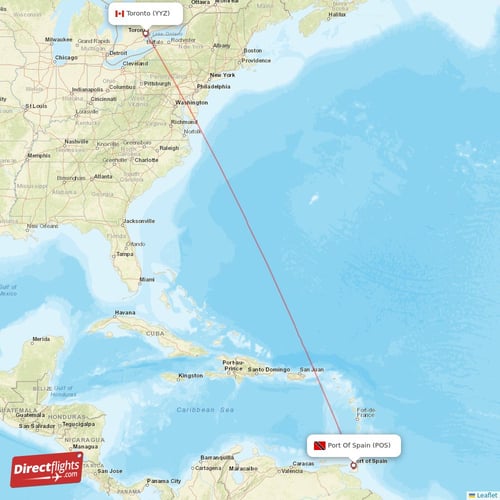 Toronto - Port Of Spain direct flight map