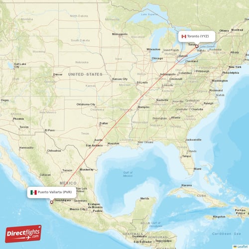 Toronto - Puerto Vallarta direct flight map