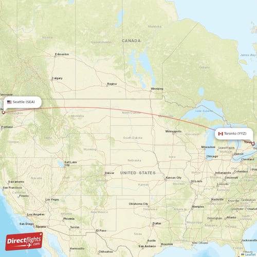 Toronto - Seattle direct flight map