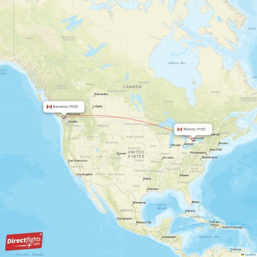 Toronto - Nanaimo direct flight map