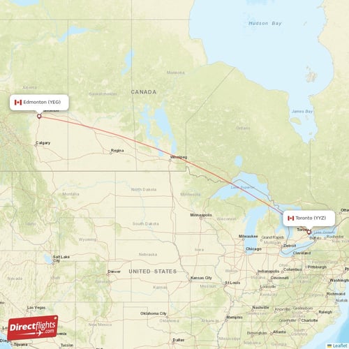 Toronto - Edmonton direct flight map