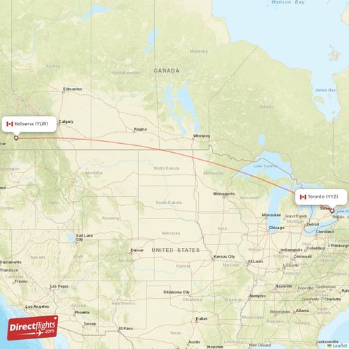 Toronto - Kelowna direct flight map