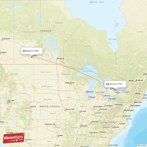 Toronto - Regina direct flight map