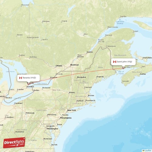 Toronto - Saint John direct flight map