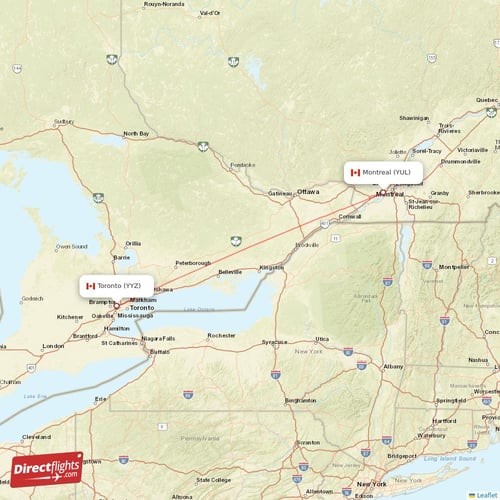 Toronto - Montreal direct flight map