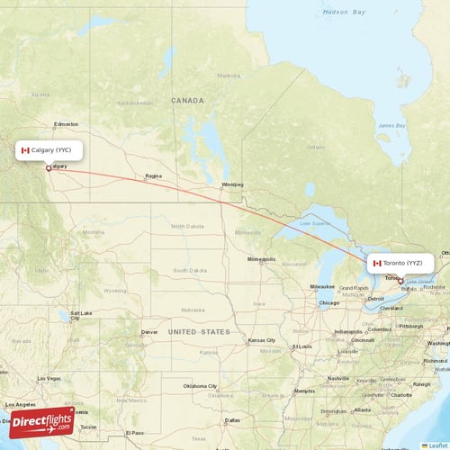 Toronto - Calgary direct flight map