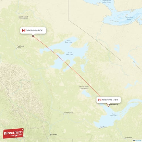 Yellowknife - Colville Lake direct flight map
