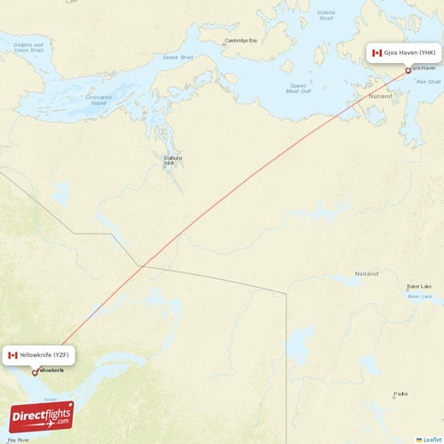 Yellowknife - Gjoa Haven direct flight map