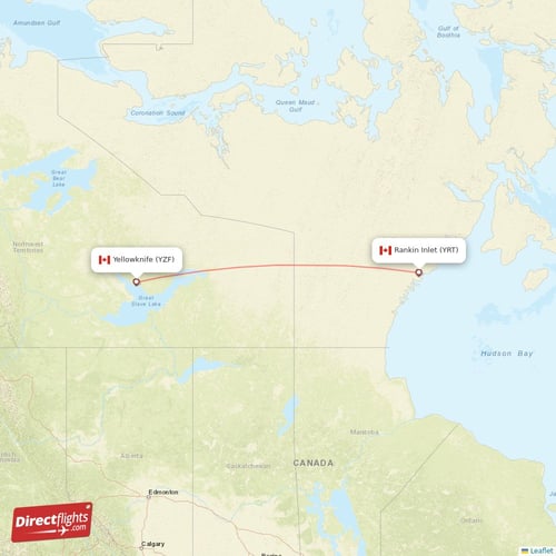 Yellowknife - Rankin Inlet direct flight map