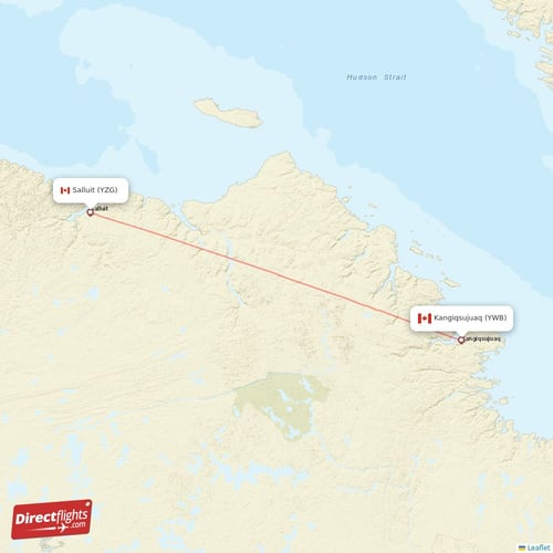 Salluit - Kangiqsujuaq direct flight map