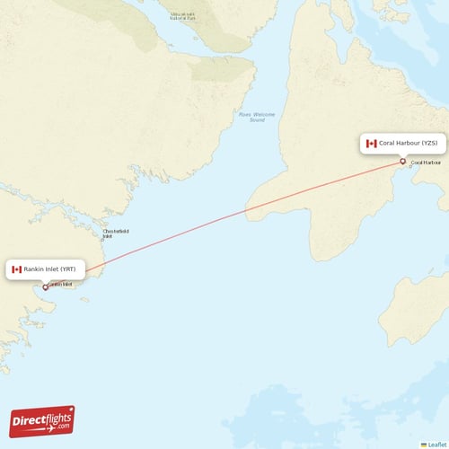 Coral Harbour - Rankin Inlet direct flight map