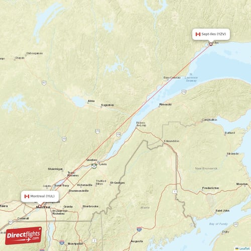 Sept-Iles - Montreal direct flight map