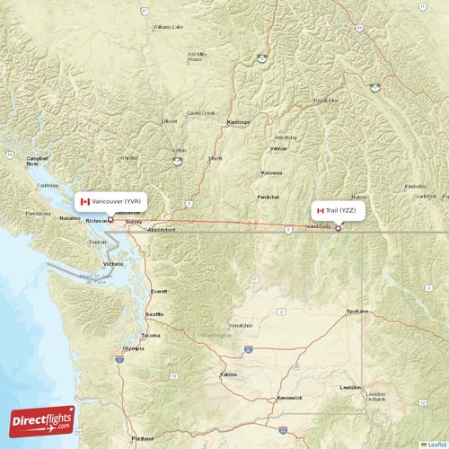 Trail - Vancouver direct flight map