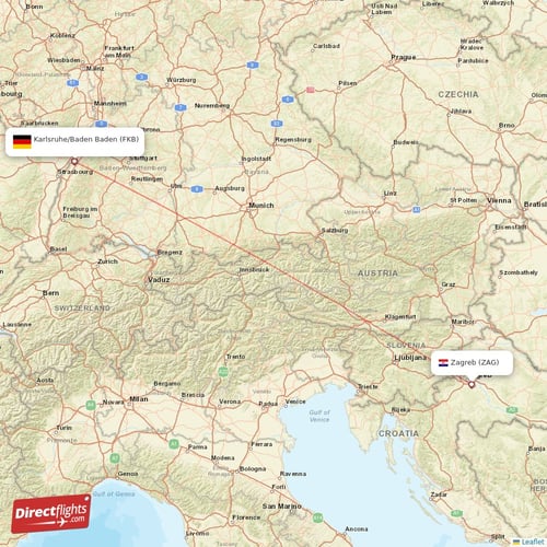 Zagreb - Karlsruhe/Baden-Baden direct flight map