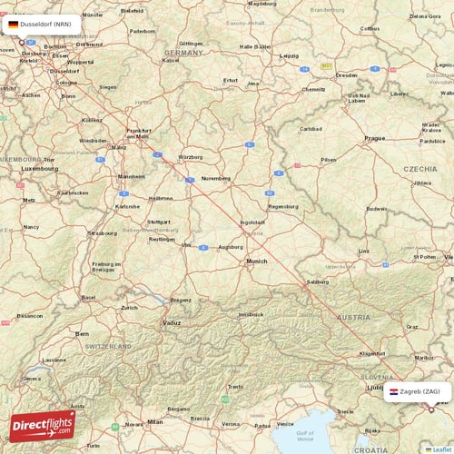 Zagreb - Dusseldorf direct flight map